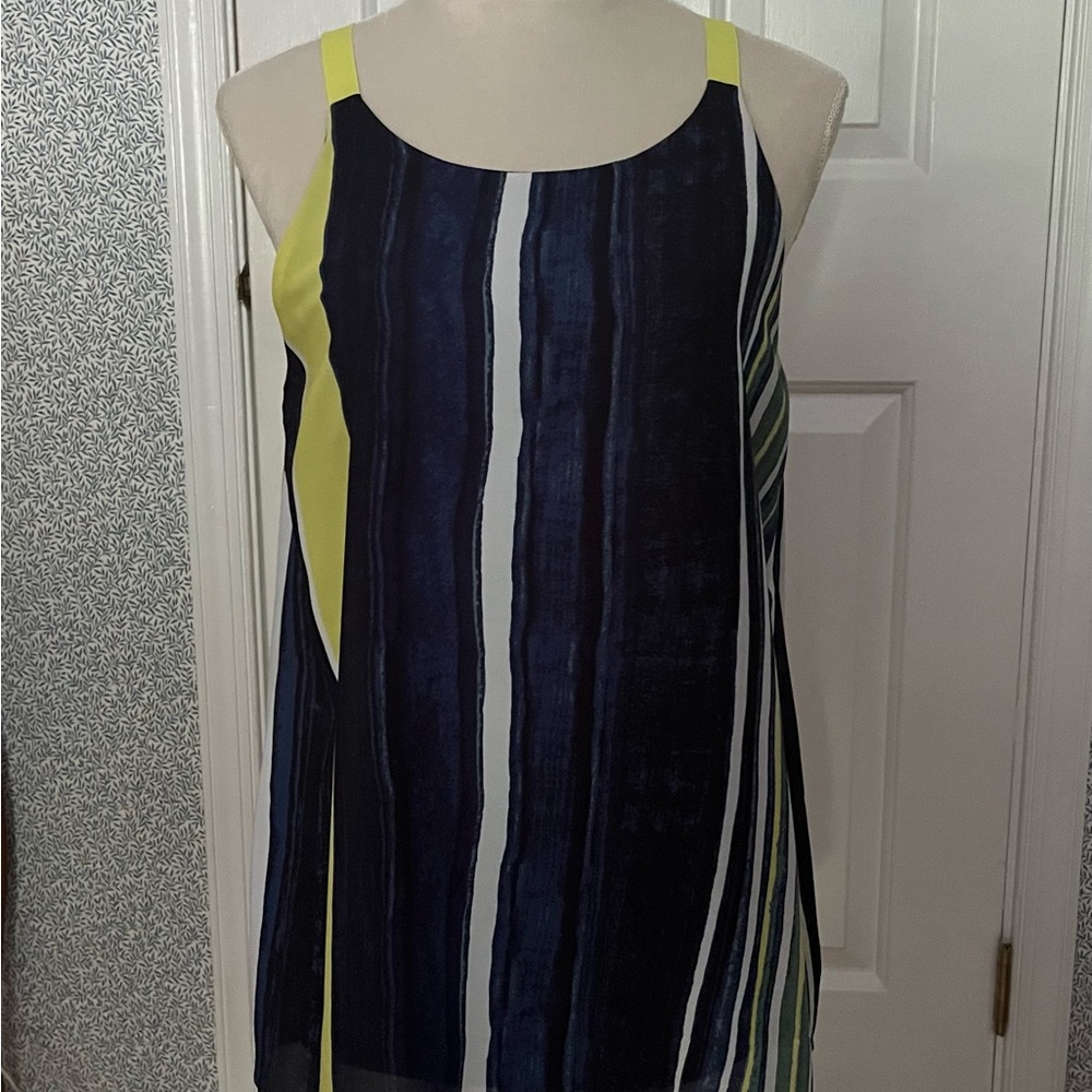Frank Lyman Design navy and yellow striped sleeveless Tunic.